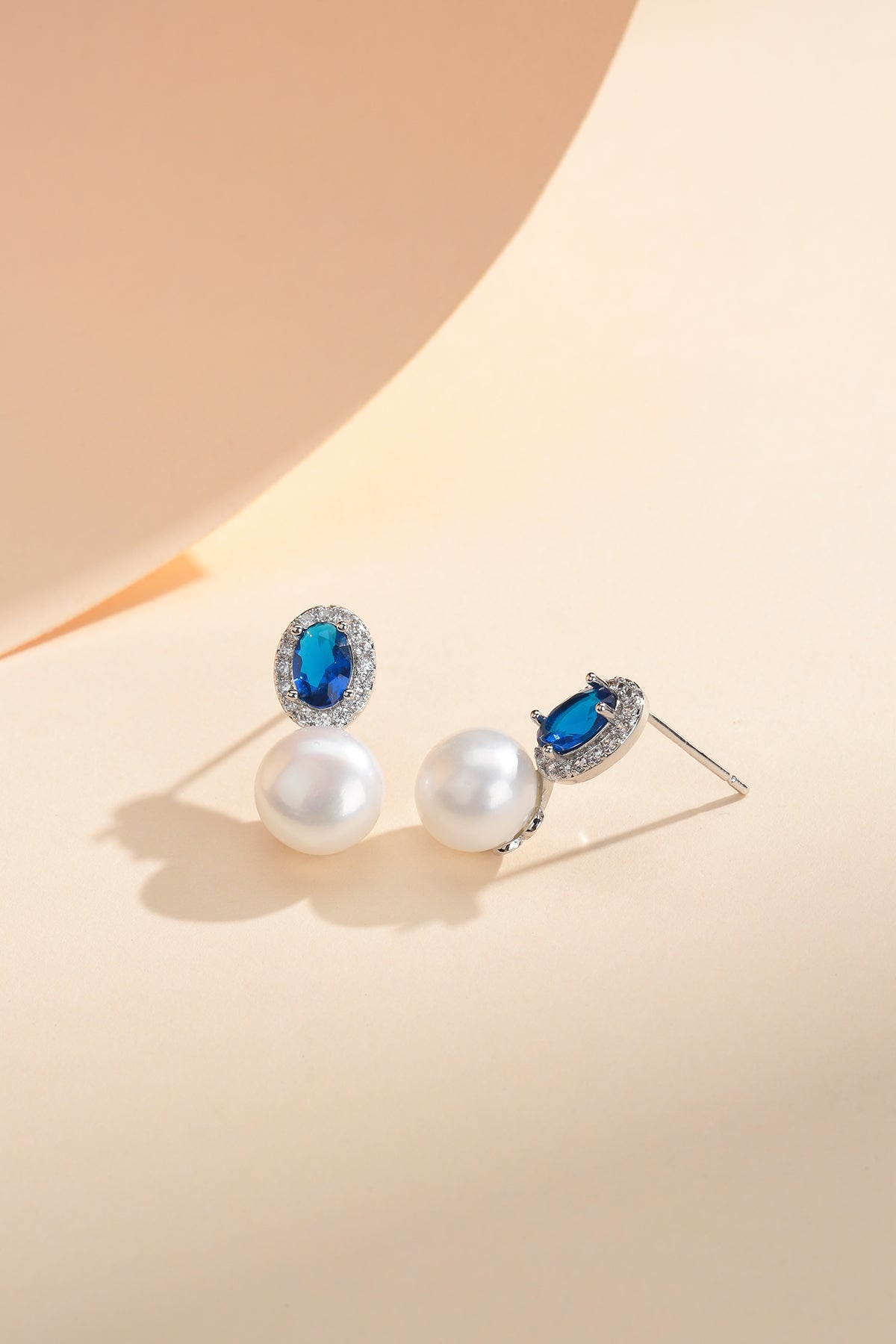 Blue Crystal and CZ Pearl Earrings Set