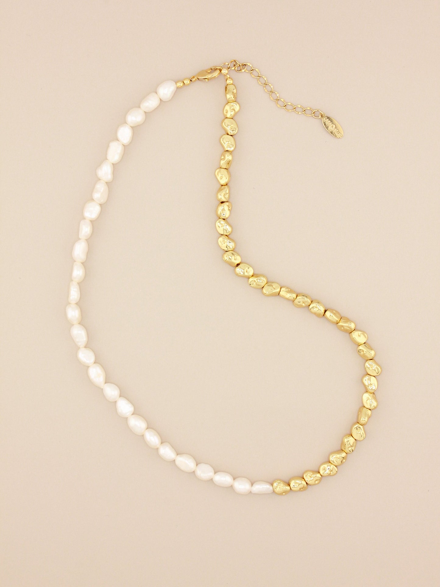 Half Gold and Pearl Mini Baroque Necklace