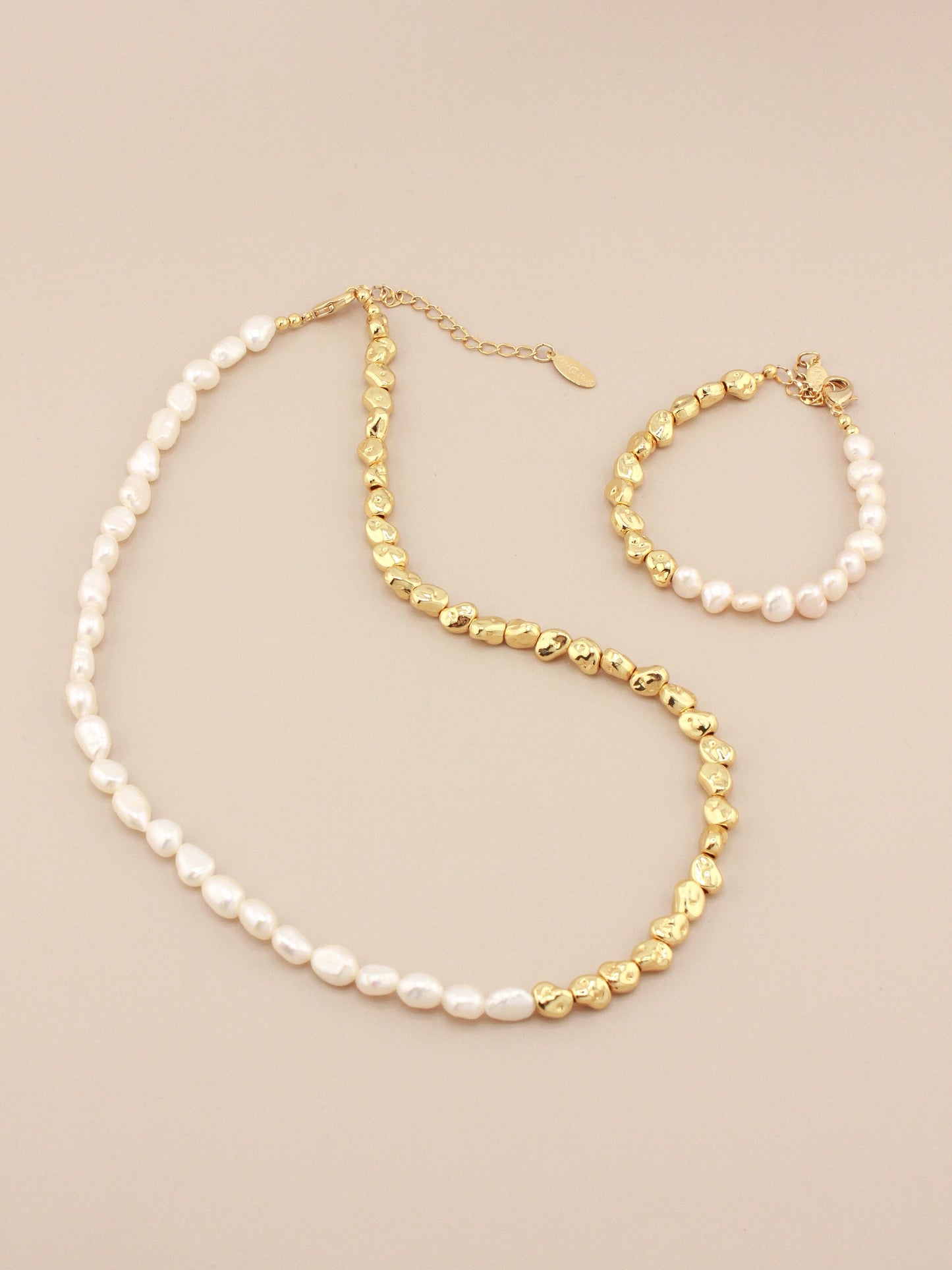 Half Gold and Pearl Mini Baroque Necklace