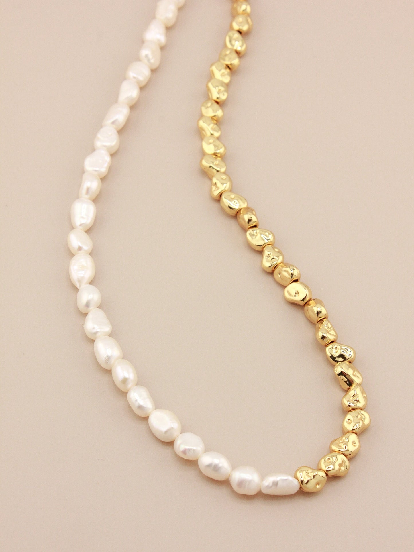 Half Gold and Pearl Mini Baroque Necklace