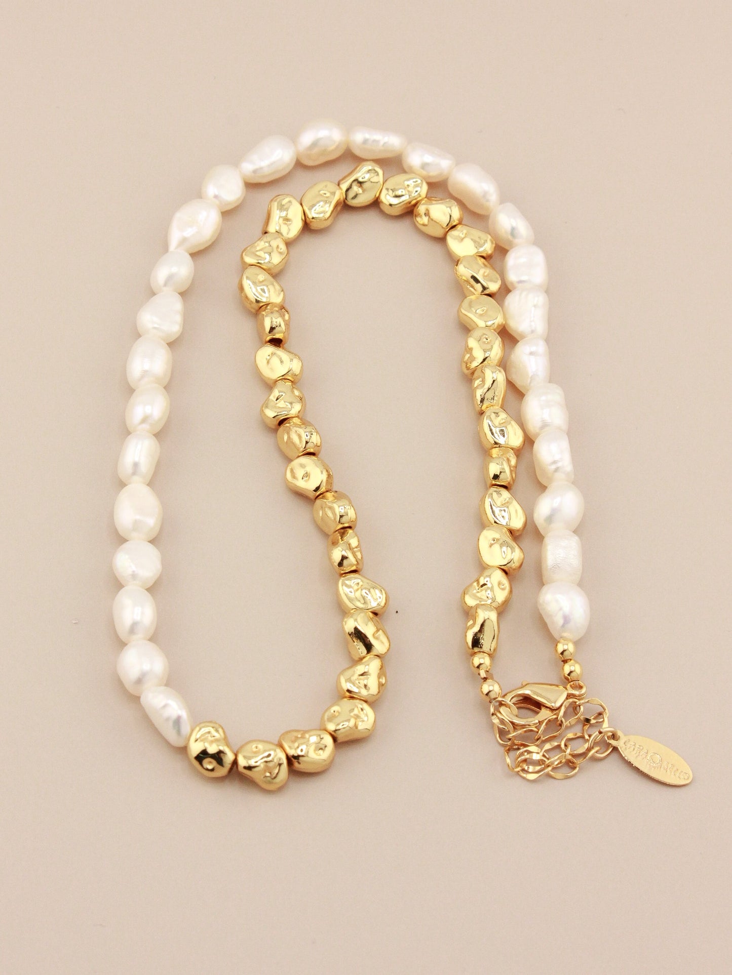 Half Gold and Pearl Mini Baroque Necklace