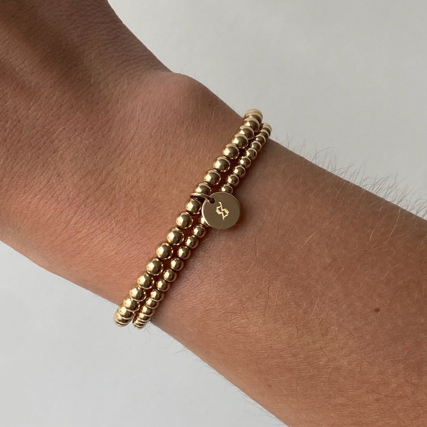 Double Bracelet Stack in Old English Initial Design