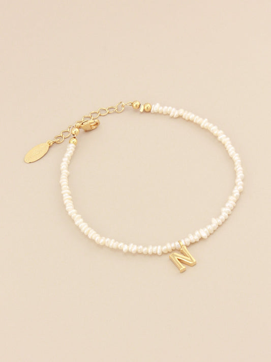 Delicate Pearl Initial Charm Bracelet