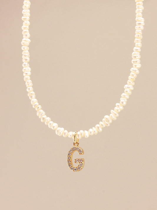 Pave Pearl Initial Choker Necklace