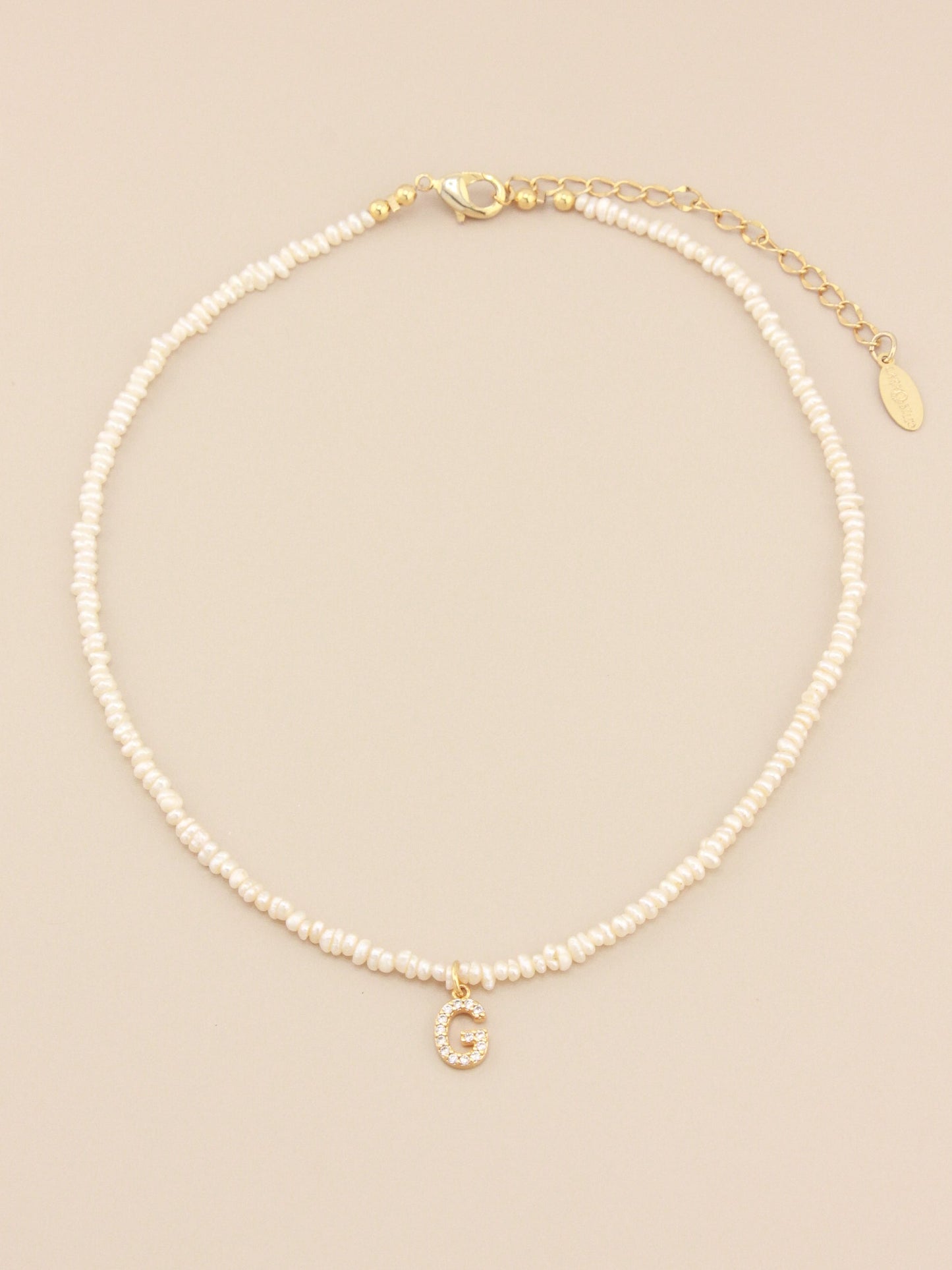 Pave Pearl Initial Choker Necklace