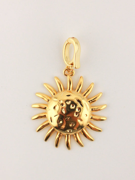 Hammered Sun Charm Pendant in Silver