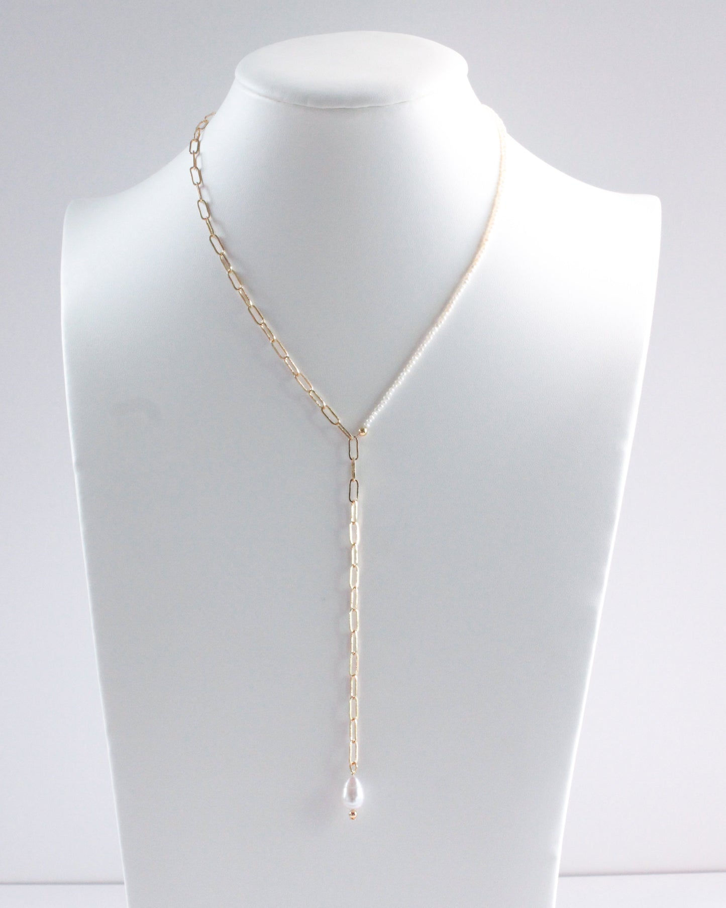 Half Pearl V Drop Necklace in Elegant Design