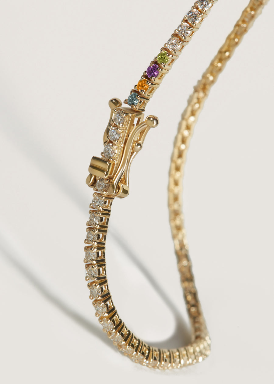 Petite Tennis Necklace with Birthstones in Yellow Gold