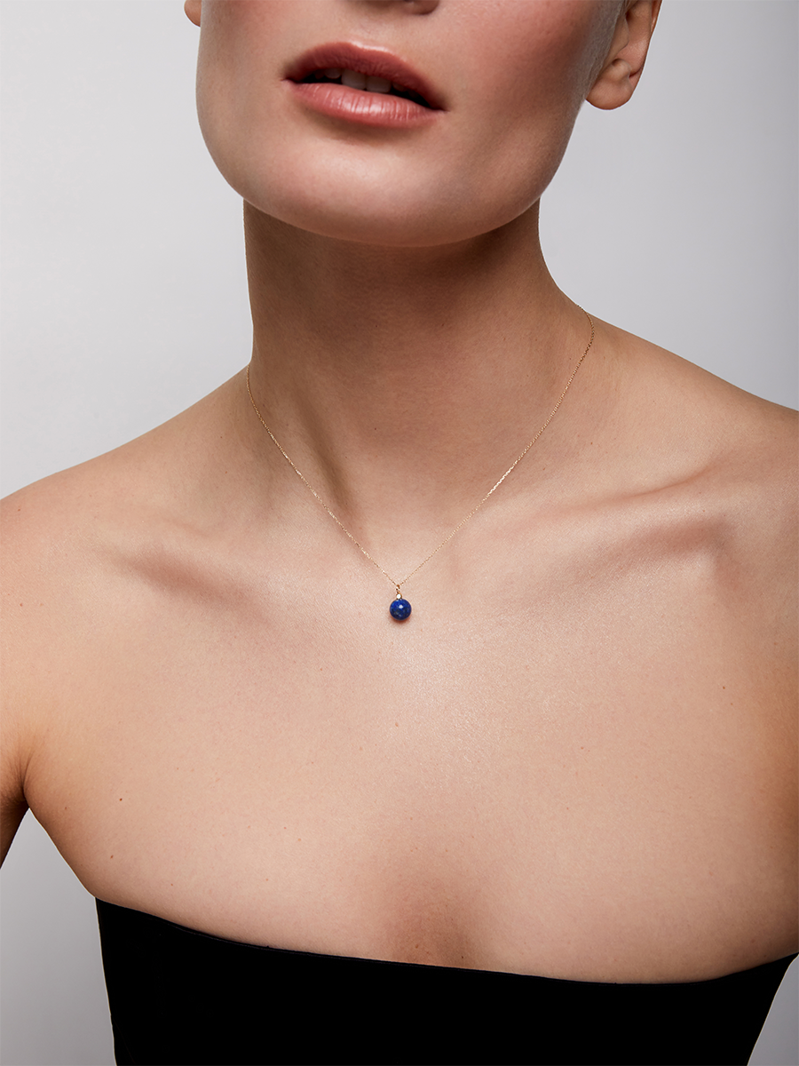 Gold Lapis and Diamond Dot Necklace Design