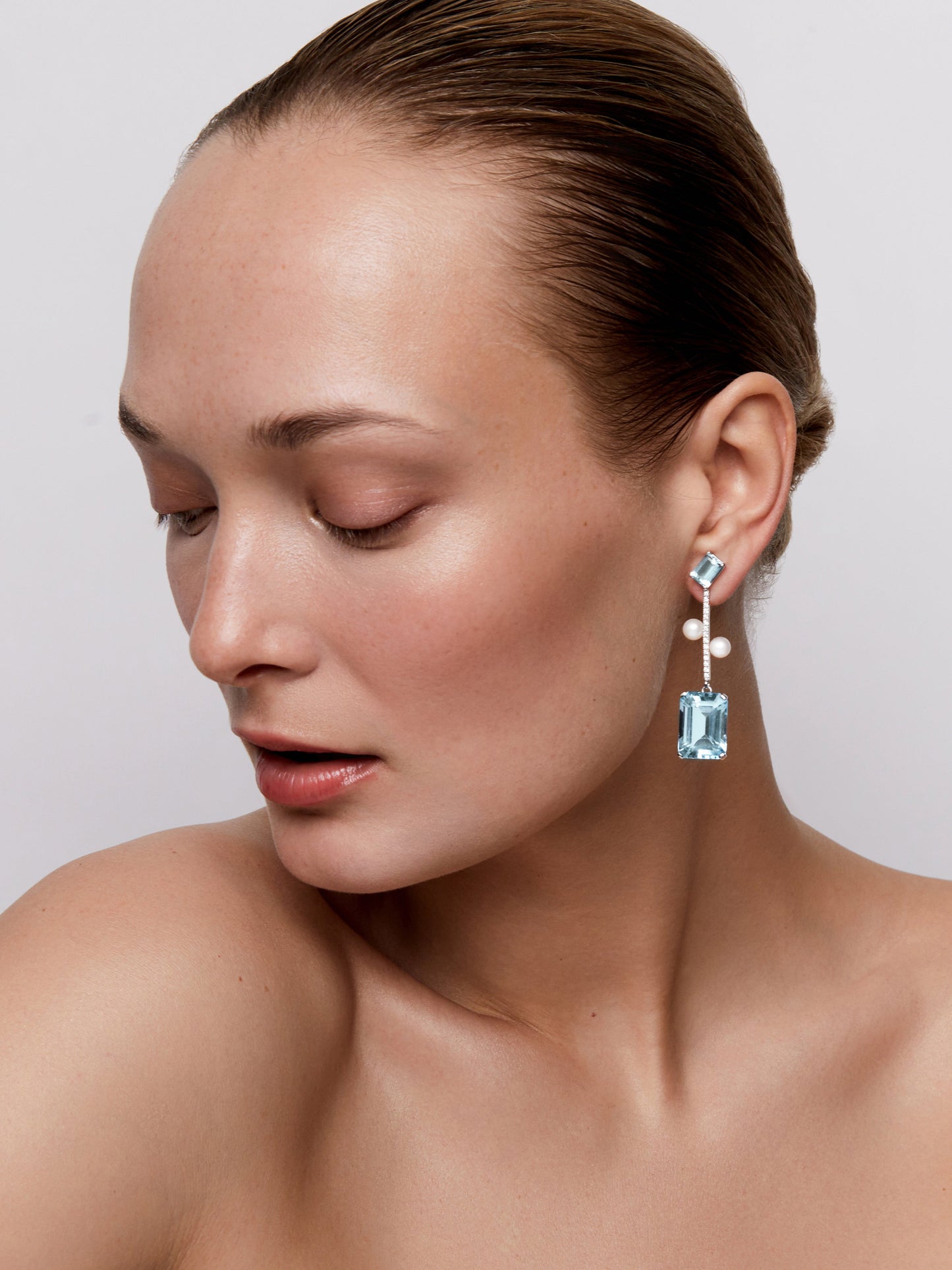 Aquamarine Blue Topaz Pearl Statement Earring