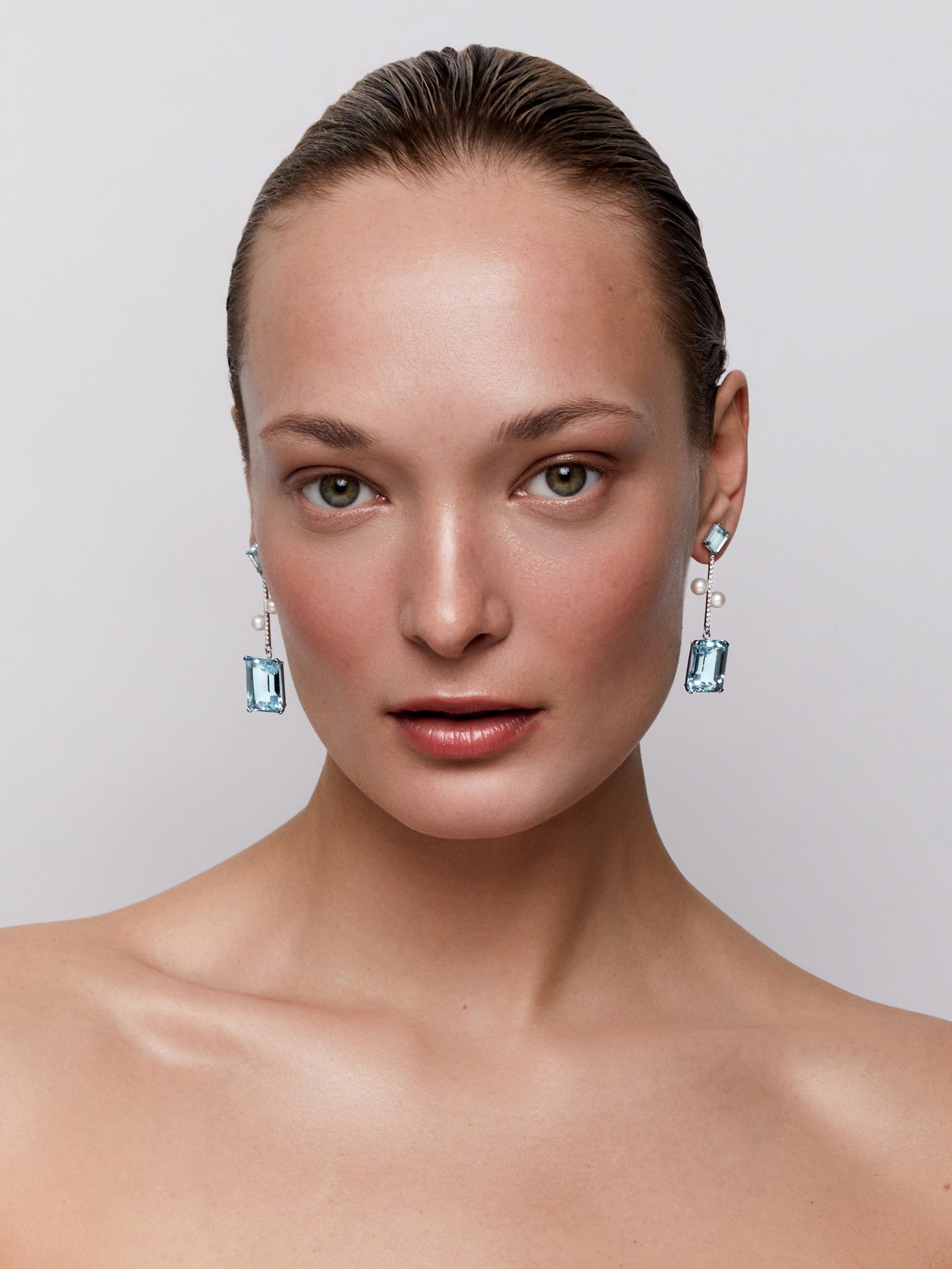 Aquamarine Blue Topaz Pearl Statement Earring