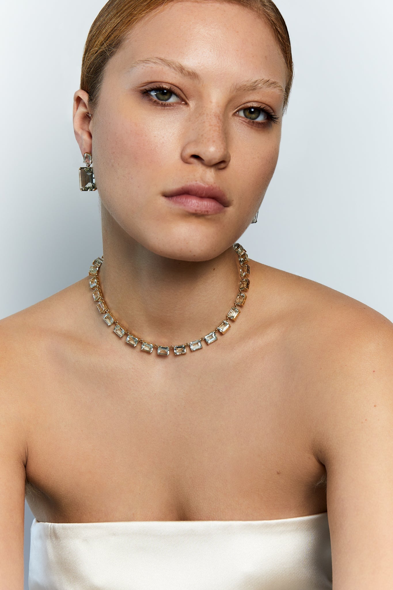 Green Amethyst 14kt Necklace in Riviera Style