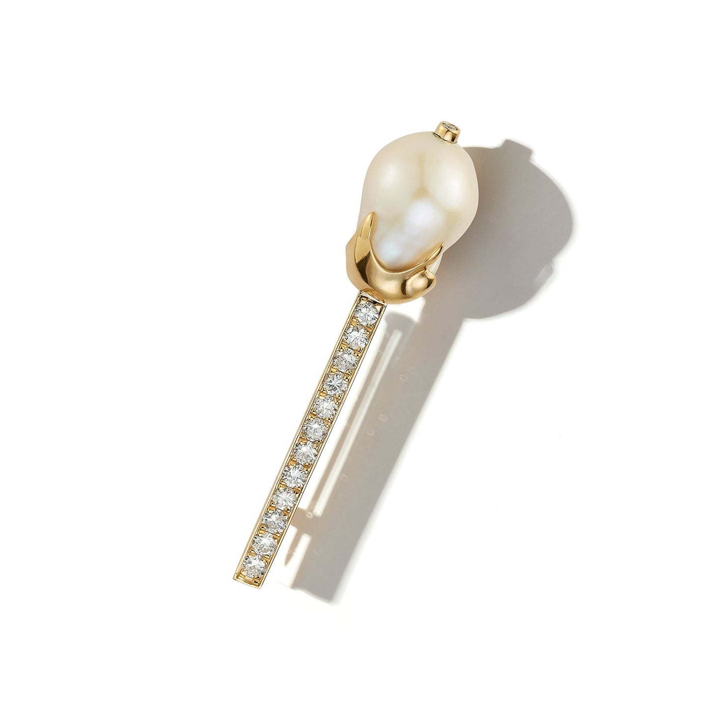 Baroque Pearl Scepter Brooch in 14kt Gold