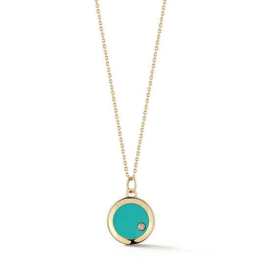 Turquoise and Diamond Coin Necklace in 14kt Gold