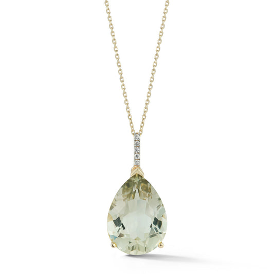 Green Amethyst Pear Pendant Necklace in 14kt Gold