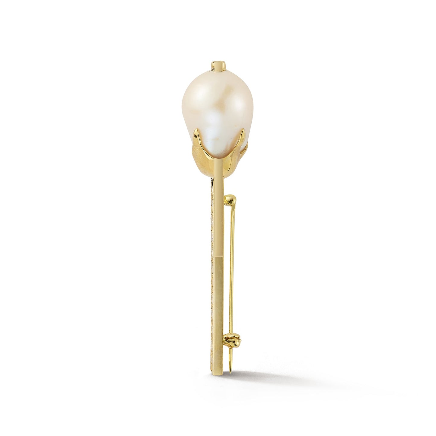 Baroque Pearl Scepter Brooch in 14kt Gold