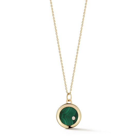 14kt Malachite and Diamond Coin Necklace