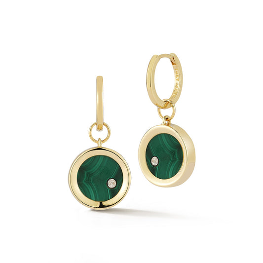 Malachite Diamond Dot Drop Earrings in 14kt Gold