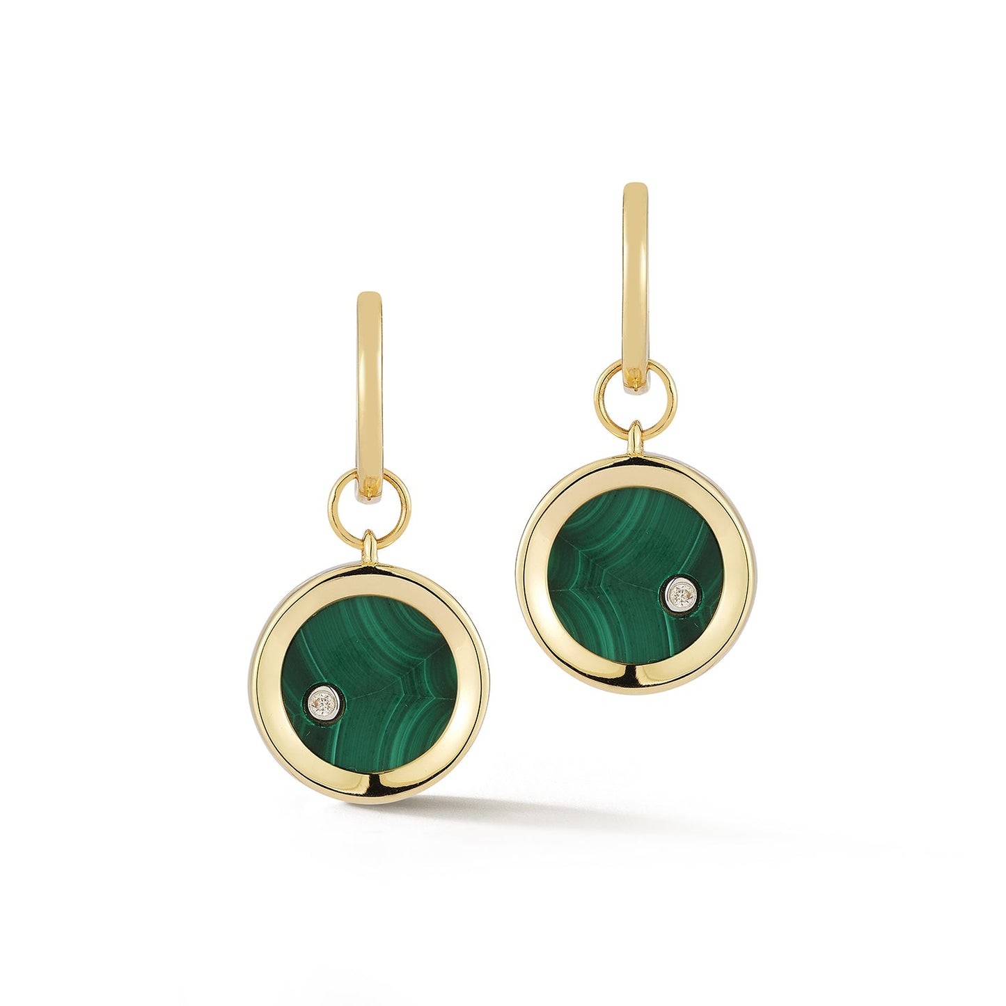 Malachite Diamond Dot Drop Earrings in 14kt Gold