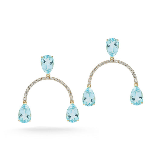 Blue Topaz Tear Drop Mobile Earrings in 14kt Gold