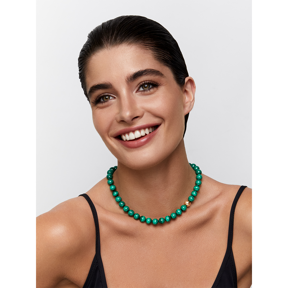 Malachite and Gold Dot Necklace in 14kt