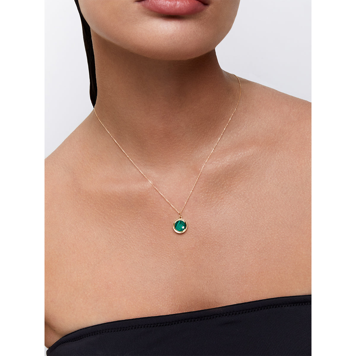 14kt Malachite and Diamond Coin Necklace