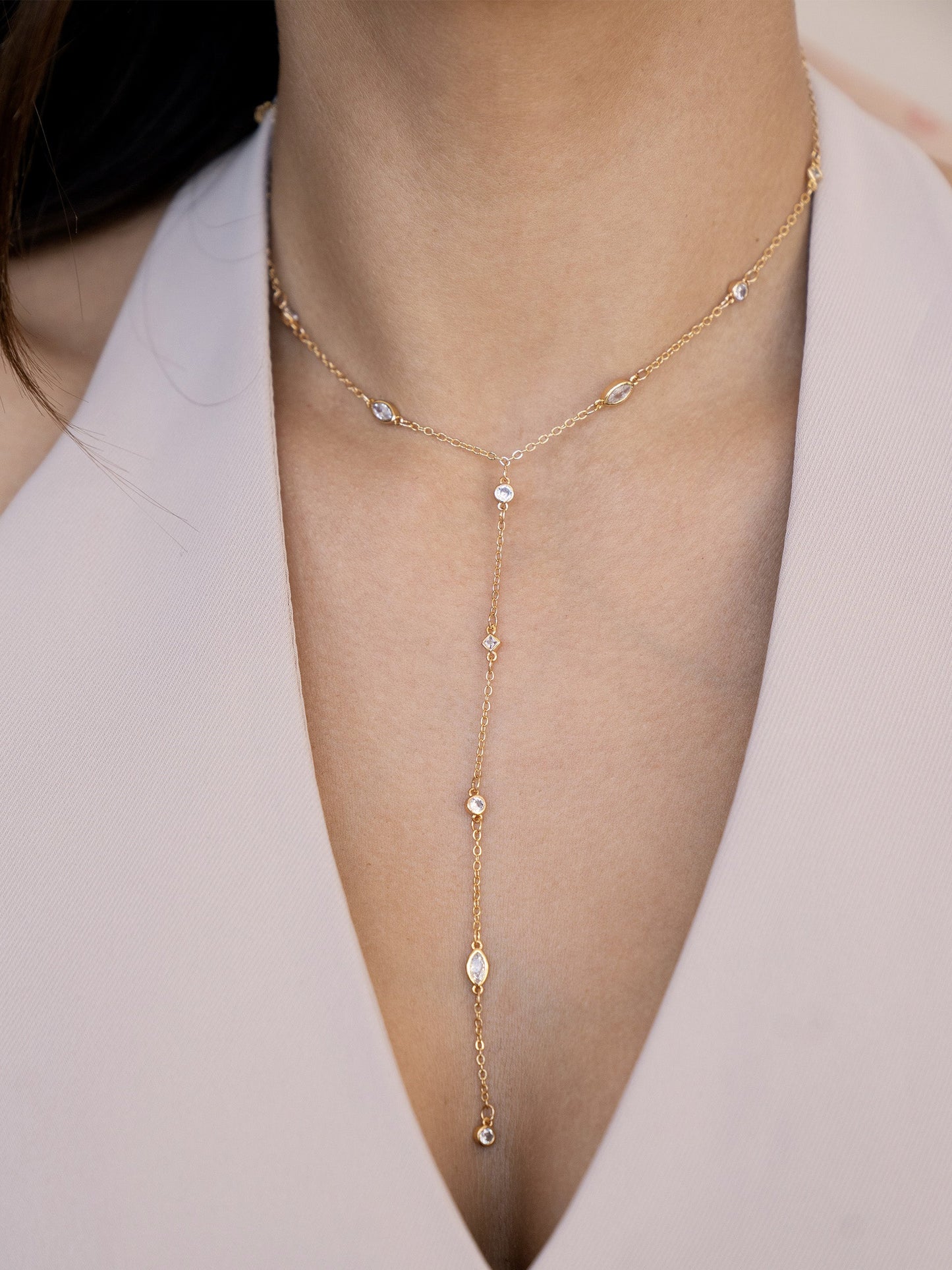 Crystal Dotted Lariat Statement Necklace