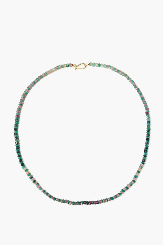 Emerald and Pink Sapphire Puka Necklace in 14k Gold