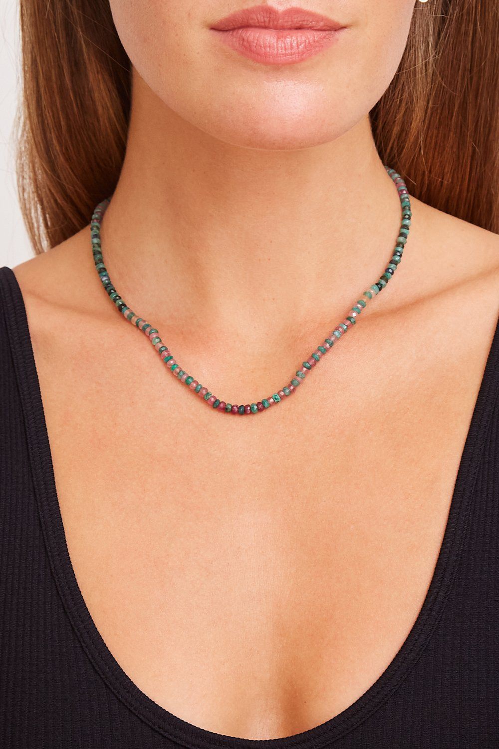 Emerald and Pink Sapphire Puka Necklace