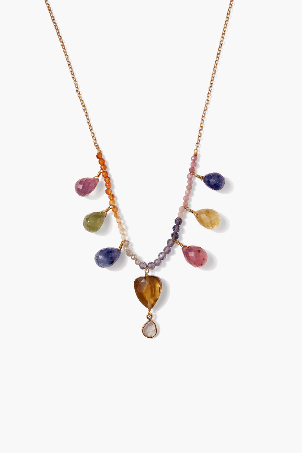 Rainbow Sapphire Mix Necklace in 14k