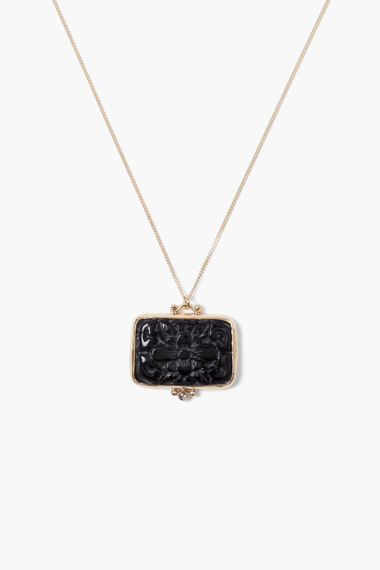 14k Gold Acacia Necklace with Black Obsidian