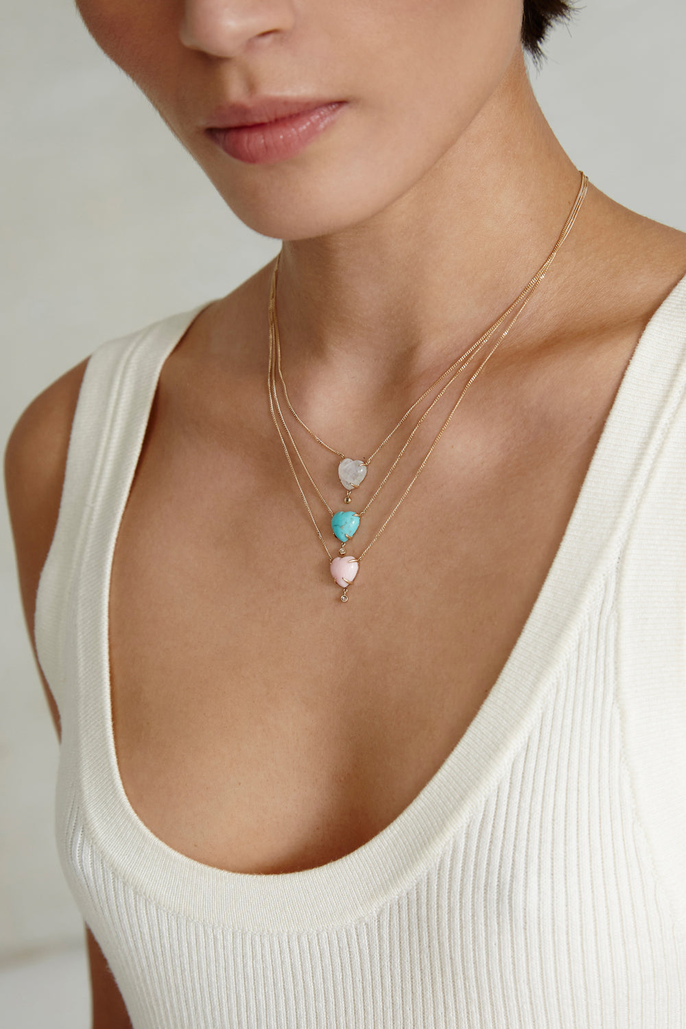 Heart Necklace with Pink Opal in 14k