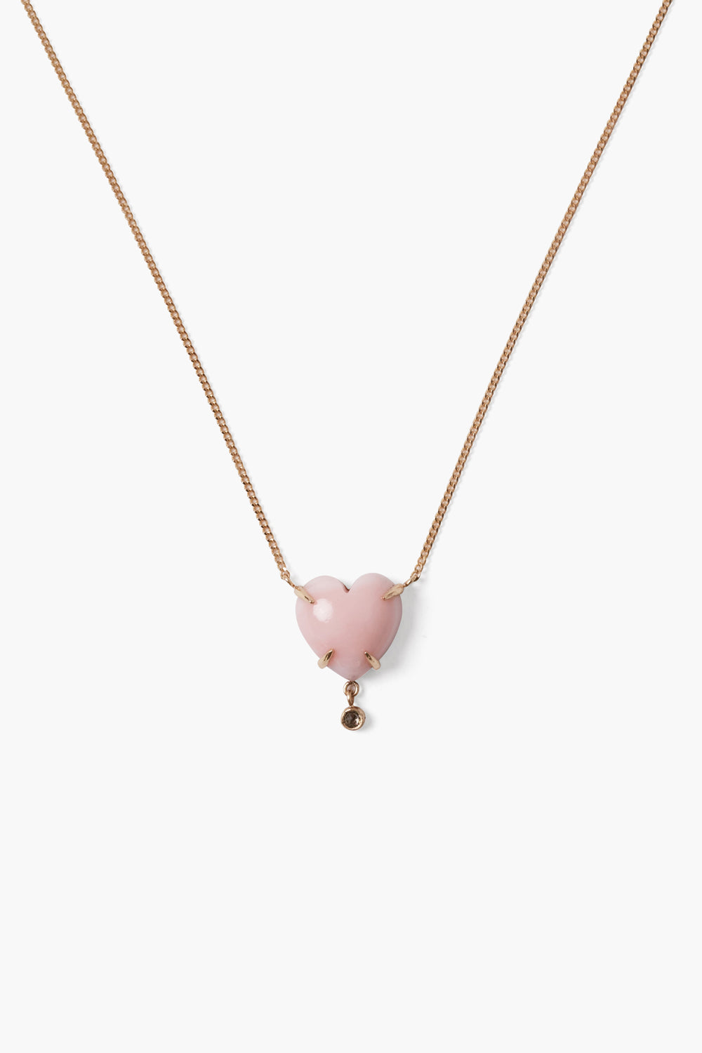 Heart Necklace with Pink Opal in 14k