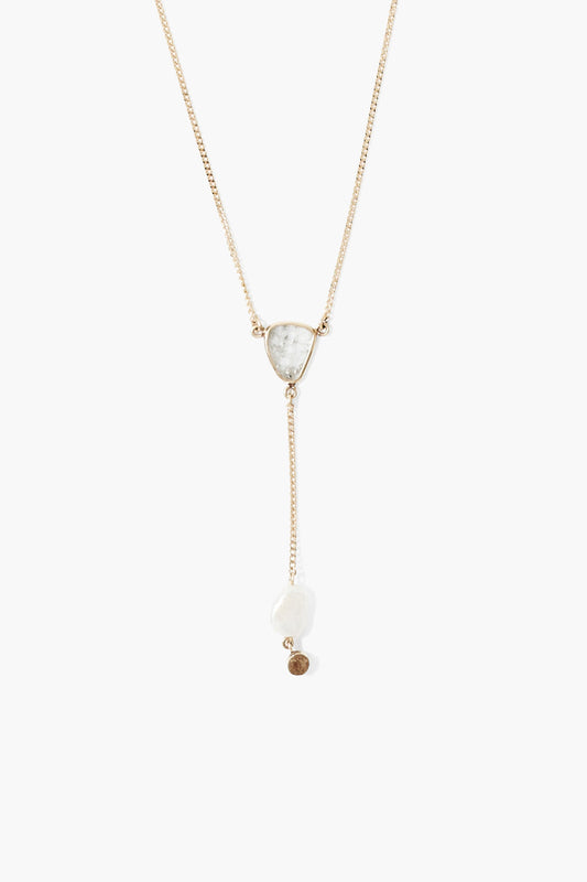 14k Lariat Necklace with White Pearl