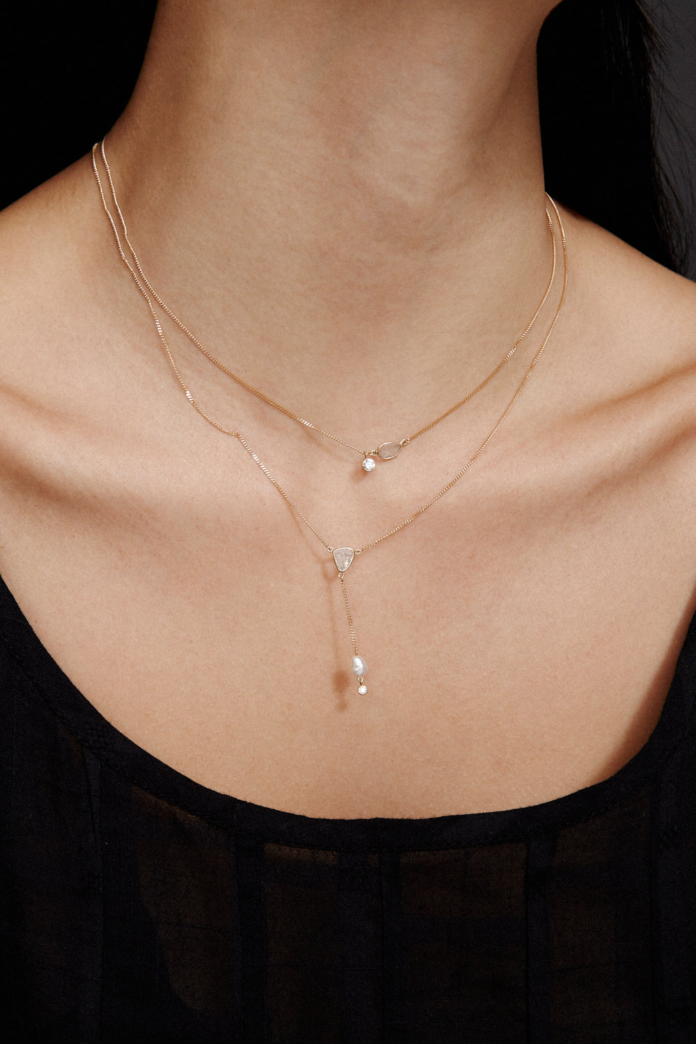 14k Lariat Necklace with White Pearl Mix