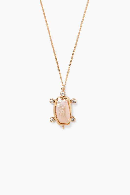 Turtle Necklace with Peach Pearl