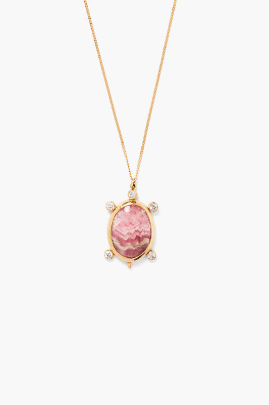 Turtle Necklace in 14k Gold and Rhodochrosite