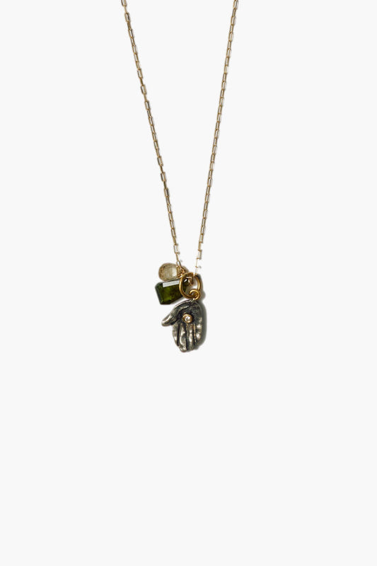 14k Gold Tourmaline Hand Design Necklace