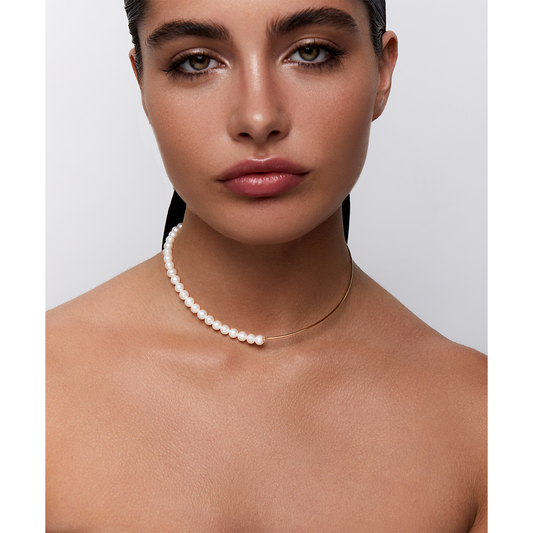 Gold Pearl Necklace in Unique Design