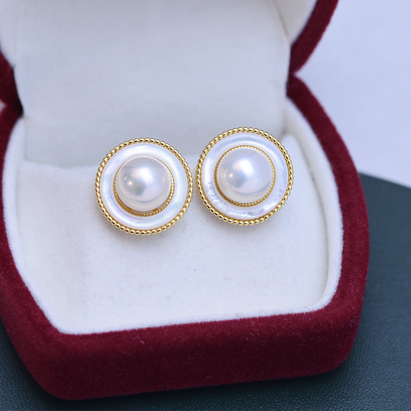 Freshwater Pearl Round Elysia Earrings 9-10mm