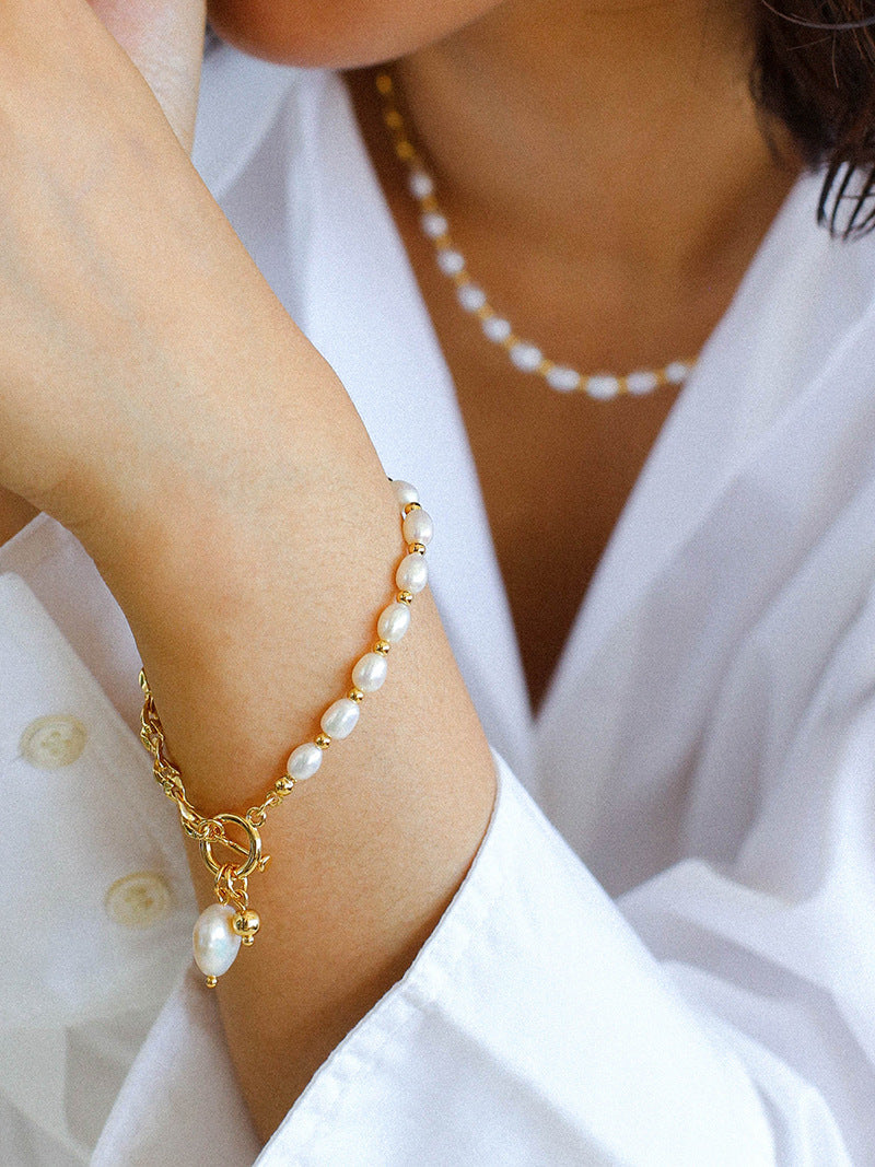 Pearl Beaded Chain Necklace and Bracelet Set