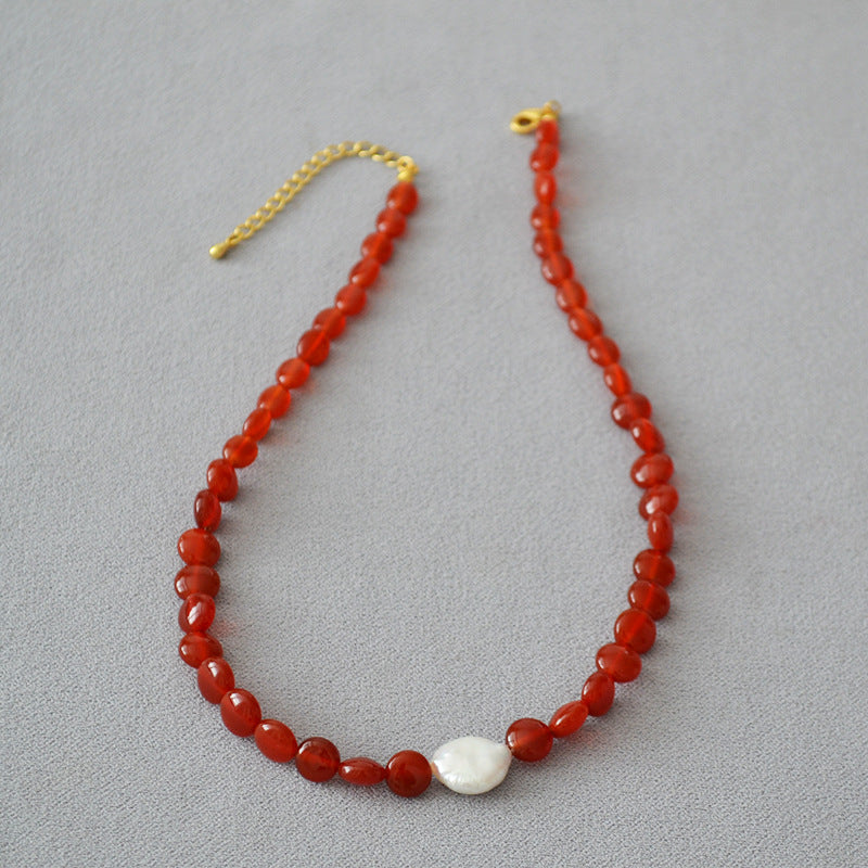 Red Onyx Baroque Necklace and Bracelet