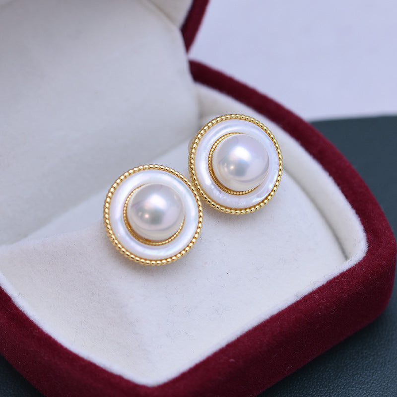 Freshwater Pearl Round Elysia Earrings 9-10mm