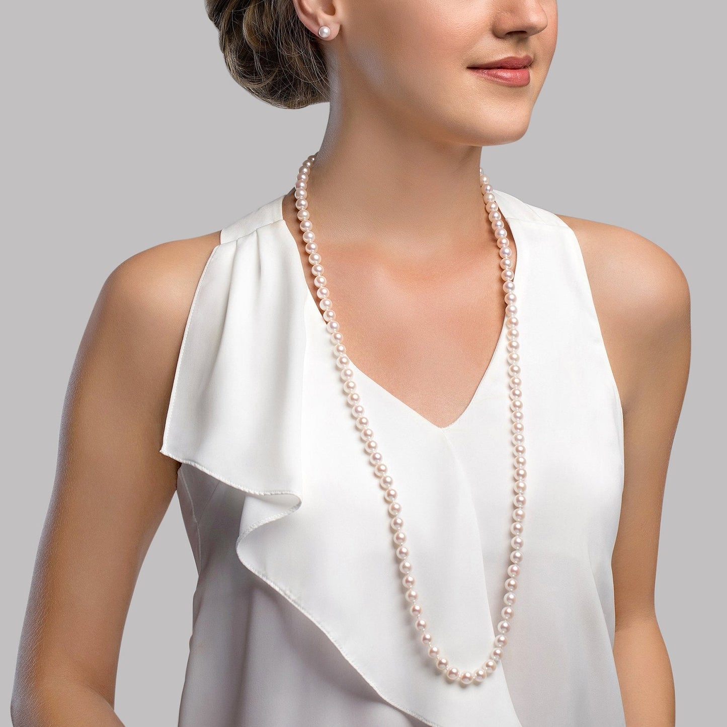 Opera Length White Akoya Pearl Necklace 6.5-7.0mm