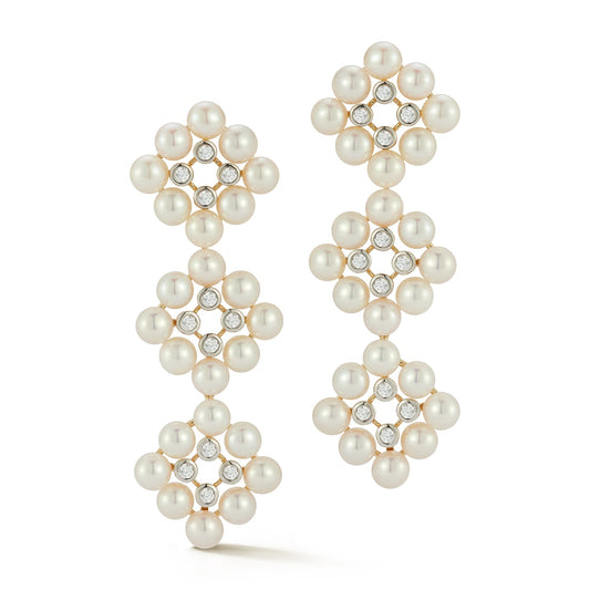 Elegant Pearl and Diamond Drop Earrings in 14kt Gold