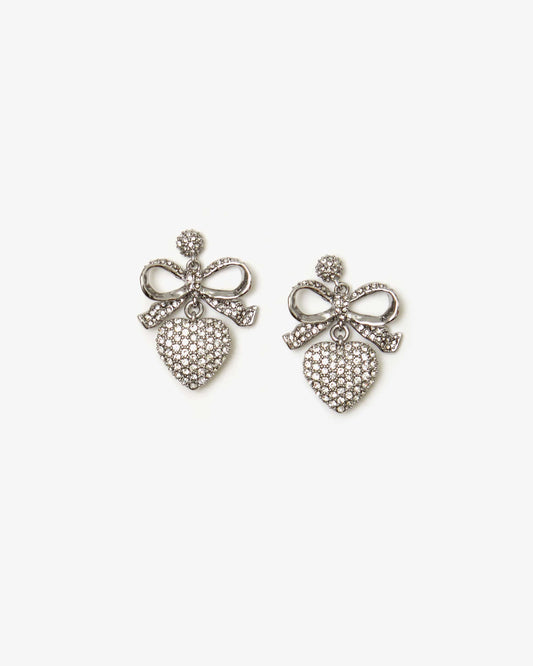 Small Heart Drop Earrings with Pavé Design