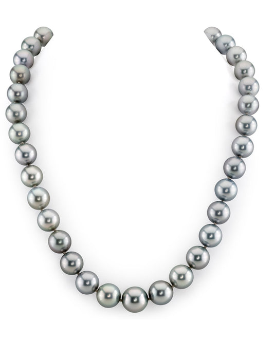 Silver Tahitian True Round Pearl Necklace 10mm to 12mm