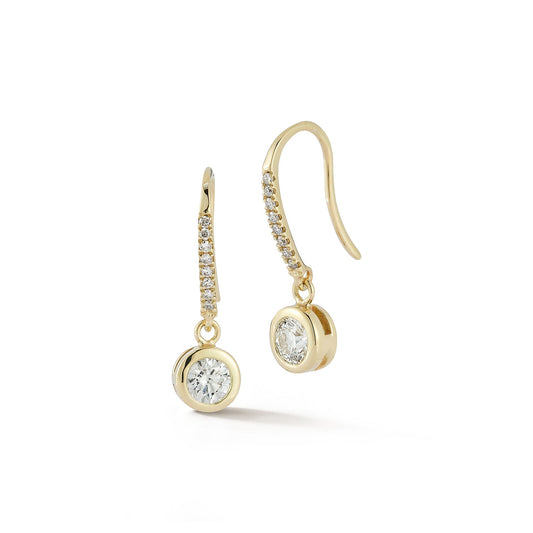 Gold Diamond Drop Earrings with Round Design