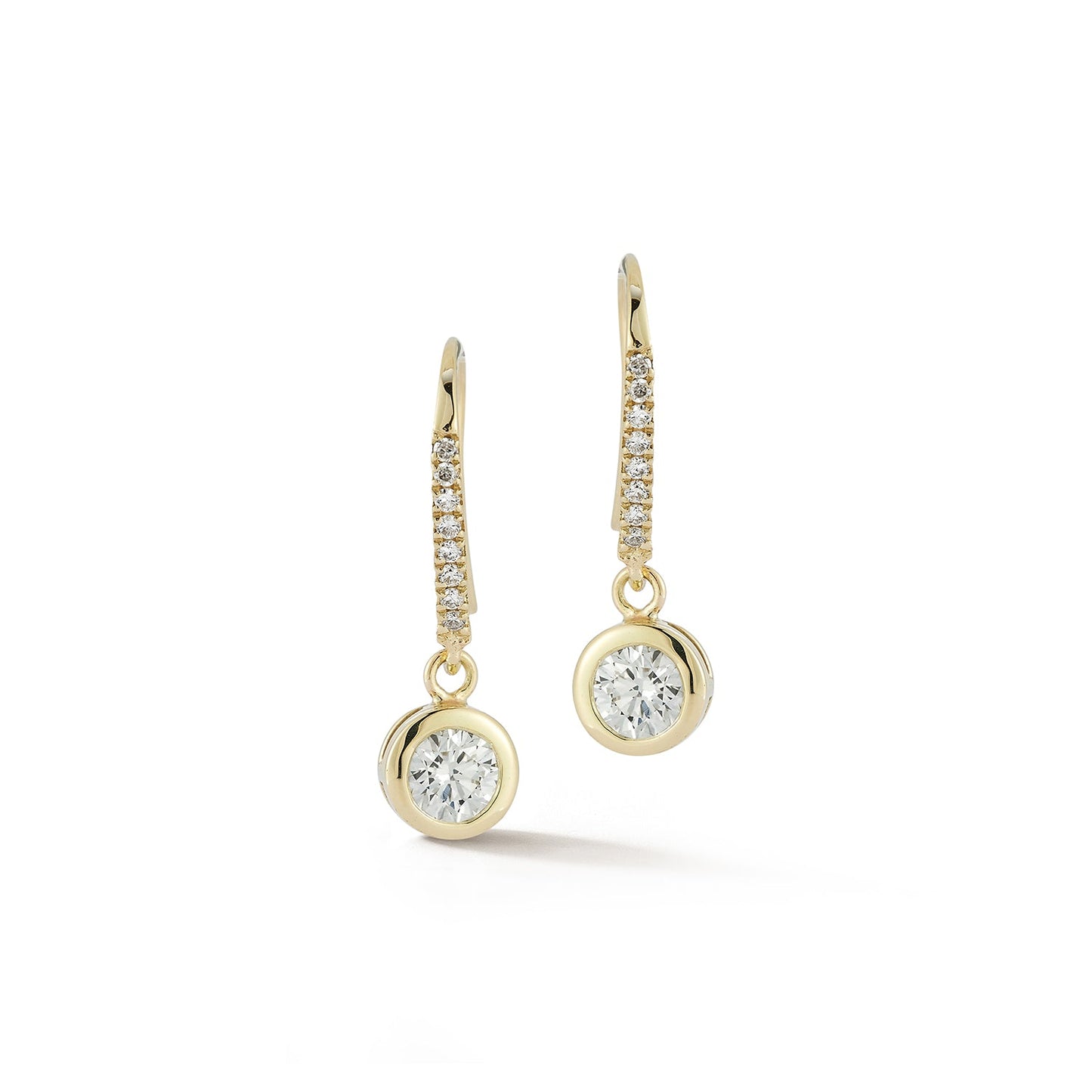 Gold Diamond Drop Earrings with Round Design