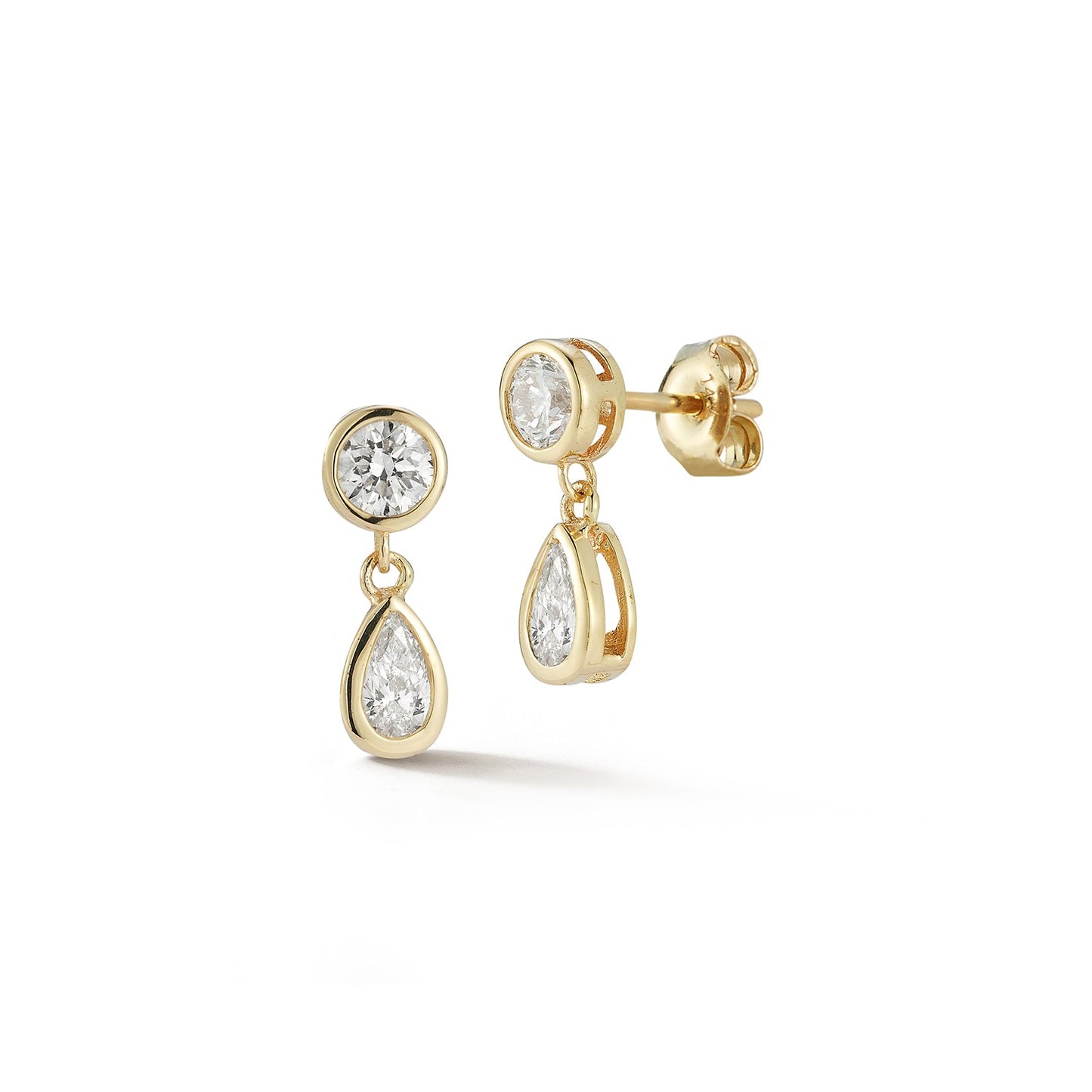 Gold Diamond Drop Earrings in Round and Pear Design